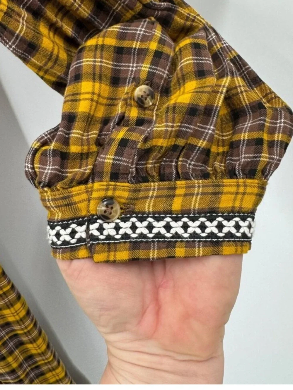 Anthropologie Dalton Wrap Dress Mustard Yellow Plaid Long Sleeve LP - Picture 6 of 9